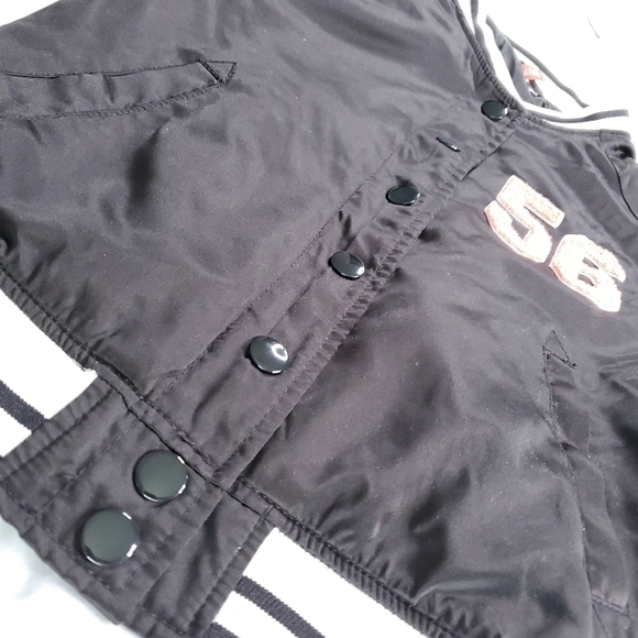 H&M Satin Bomber Varsity Jacket Black and White "56" Size 4 - Picture 5 of 14